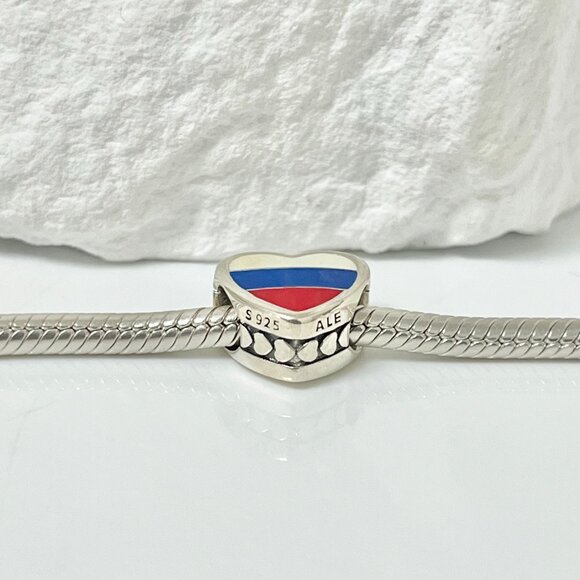 Pandora Russia Flag S925 Silver Heart Bead Charm - Picture 2 of 3